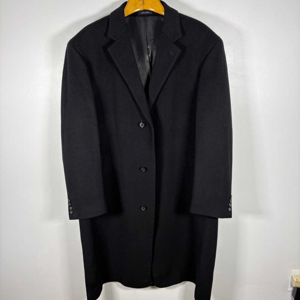 Chaps Mens Black Wool Blend‎ Overcoat Topcoat Size Large